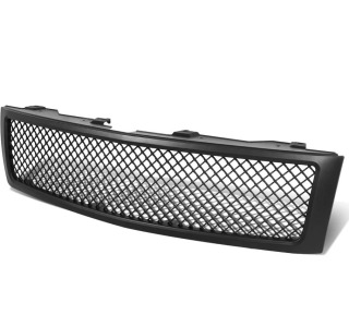 (1) Auto Dynasty Front Upper Bumper Grille Replacement Compatible with 2007-2013 Chevy Silverado 1500, ABS Plastic, Mesh Style, Matte Black