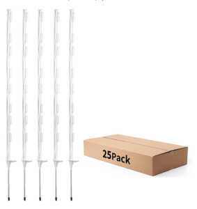 (1) Pack of 48Inch Step-in Fence Post-Electric Fence System Post for Garden and Farm（25 Pack), White