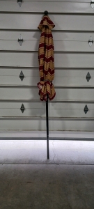 (1) Patio Market Umbrella w/ Crank Lift & Tilt Button - Red Tan Stripe