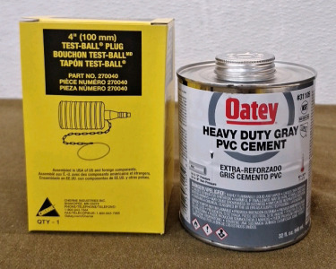 (1) Cherne 270040, 4" Test Ball Pipe Plug & (1) 32-Oz Can Of Oatey Heavy Duty Grey PVC Cement