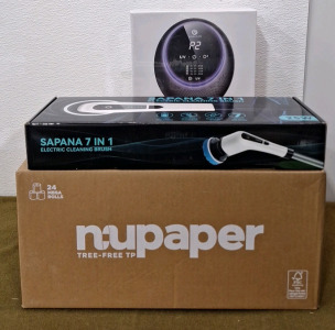 (1) Morrrer, Air Purification Deodorizer, Model MNS-07 & (1) Savanah, Cordless Electric Cleaning Brush & (1) 24-Pack Box Of NuPaper Bamboo Toilet Paper