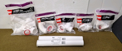 (1) 1-1/2", Oatey Repair P-Trap, (1) 1-1/2", Oatey Sink Trap J-Bend, (1) 1-1/2", Oatey Tee, (1) 1-1/2", Oatey 90&deg; Elbow, (1) 1-1/2", Oatey 45&deg; Elbow & (2) 1-1/2", Oatey 12" Heavy Duty Strainer Tailpieces