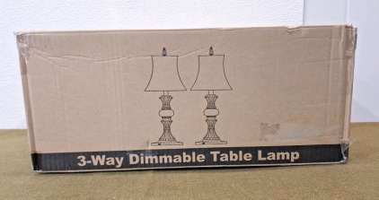 (1) Set Of (2) Table Lamps, 3-Way Dimmable, W/ Dual USB Charging Ports