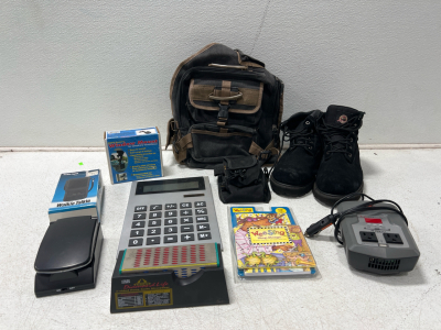 Assorted Home Goods, Knife Sharpener, Brahma Black Boots Size 13XW Mens, Walkie Talkie, Window Mount, And Much More!!