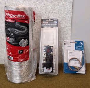 (1) Lambro 1790033, Rigiflex Semi-Rigid Dryer Duct Vent, 4" X 8', (1) Utilitech 0215198, Single Element Water Heater Thermostat & (1) Utilitech 0362434, 24" Thremocouple <br/>
