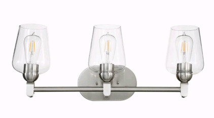 (1) EURON Modern Style 3-Light Vanity Mirror Light/Wall Sconce, Brushed Nickel, Excludes Bulbs<br/>