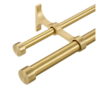 (1) Lwiiom, Brass Double Curtain Rods W/ Aluminum End Cap & Full Surround Brackets, 1"Front & 5/8" Back Rod, Adjustable Between 72" To 144", (6 To 12 Feet)