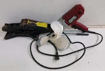 (3) Tools & Parts - (1) Boat Propeller (1) Chicago Electric Impact Wrench (1) Scissor Jack