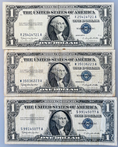 (3) 1957 Dollar Silver Certificates