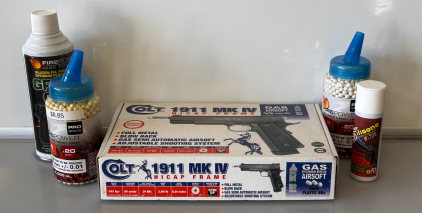 Colt 1911 MK IV Hicap Frame Gas Powered Airsoft Gun and Airsoft Ammo