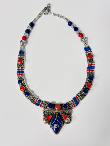 Beautiful Statement Blue Lapis Lazuli and Red Coral Necklace