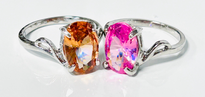 (2) Beautiful Rings: Peach Saphire and Pink Saphire