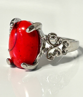 (2) Beautiful Rings and Necklace: Red Turquoise, Red Ruby and Crazy Lace Agate Freeform Pendant - 2