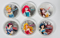 (6) Collectible Disney Silver Plated Coins "Princesses"