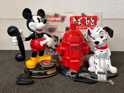 Collectible 101 Dalmatians Telephone In Original Box Never Used and Vintage Mickey Mouse Telephone