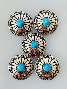 (5) Silver and Turquoise Round Conchos