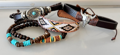 Beautiful Copper Southwest Bracelet and (4) Western Style Leather Bracelets