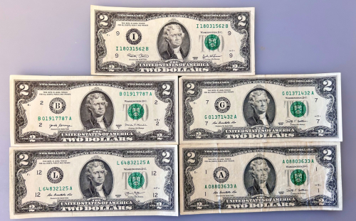 (5) 2-Dollar Bills