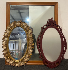 (1) 38"x31.5"Large Square Mirror, (2) 29"x17.5" Floral Oval Mirrors