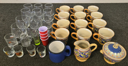 (12) Wine Glasses, (13) Mugs, (11) Shot Glasses & More