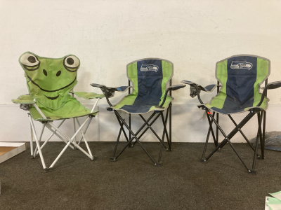 (2) Seattle Seahawks Youth Folding Chairs, And A Frog Folding Chair