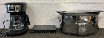 Sony 4K UHD Upscale Blu-ray/DVD Player, Mr. Coffee 12 Cup Programmable Strong Brew Selector, & All-Clad 7 Quart Slow Cooker