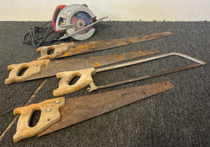 Fire Storm Electric Hand Saw, (4) Vintage Handsaws
