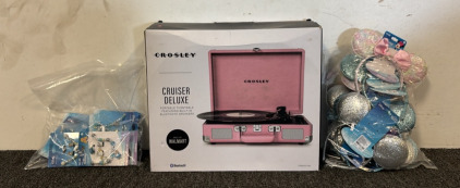 Crosley Crusier Deluxe Portable Turntable, Claire&rsquo;s Children&rsquo;s Minnie Mouse Ears, & Claire&rsquo;s Children&rsquo;s Jewlery