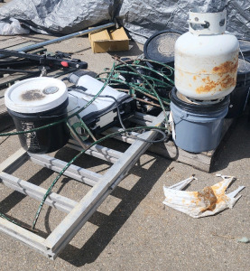 Propane Tank, (4) Buckets of Taylor Performance + Fast Tack Carpet Adhesive, Bag of PVC Joints, aa Ladder, And More!