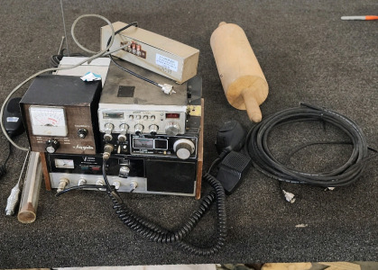 Box of Am Radios with Walkies and Antennas! And A Rolling Pin