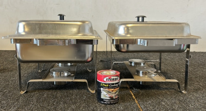 (2) Metal Buffet Dishes & Warming Fuel