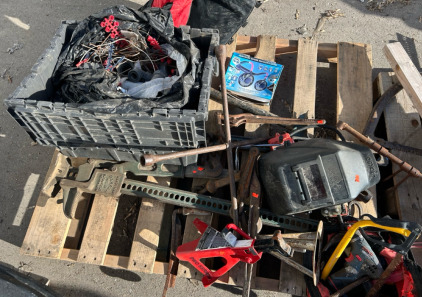 Pallet of Various Items - Welder&rsquo;s Helmet, Tools, & More
