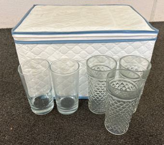 (2) Smooth Glasses, (10) Decorative Glasses, & Storage Case