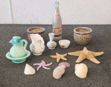 Small Porcelain China Dishes, Ceramic Planting, Starfish, And Shells
