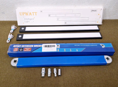(1) 14" Offset Extension Wrench W/ Adapters, & (1) 2-Pack Of 16" UPWATT Motion Sensing Under Cabinet LED Lights, USB Rechargeable