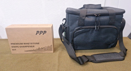 (1) Whetstone / Knife Sharpner Kit & (1) Large Lunch Bag, Charcoal Grey