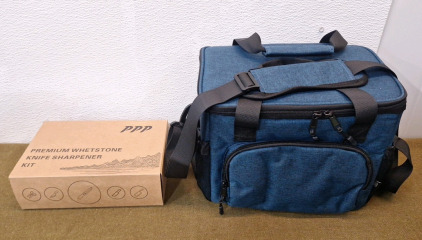 (1) Whetstone / Knife Sharpner Kit & (1) Large Lunch Bag, Blue