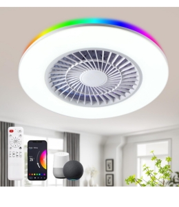 19" Ceiling Fan White, LED Bedroom RGB