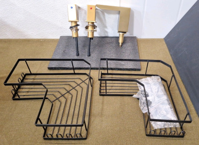 (1) Besy Bathroom Faucet, Brushed Gold & (1) Shower Wall Caddy 2-Pack