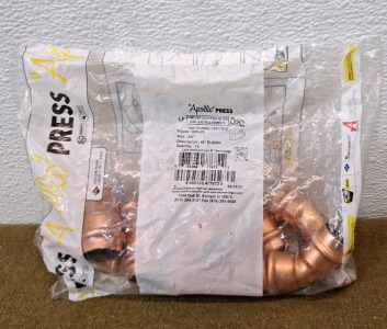 (1) 10-Count Bag Of Apollo Press, 3/4" Copper Press 45&deg; Elbows