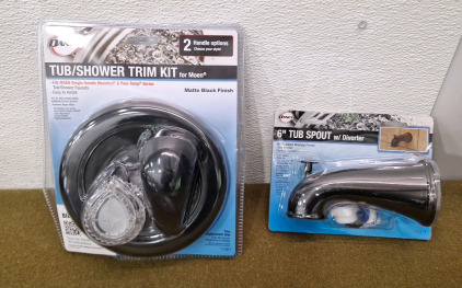 (1) Danco Tub/ Shower Trim Kit For Moen, Matte Black Finish & (1) Danco 6" Tub Spout W/ Diverter, Oil Rubbed Bronze Finish