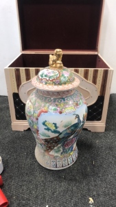 Large Oriental Jar In Wood Box