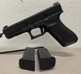 Glock Model 17 Gen 5 Model 9mm Caliber, Semi Automatic Pistol In Original Hard Case W/ Extra Magazine, Speed Loader, And Extra Grips