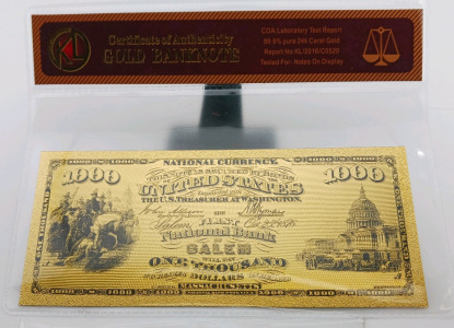 (1) $1000 Gold Banknote - 24K Gold Flaked w/ Certificate of Authenticity