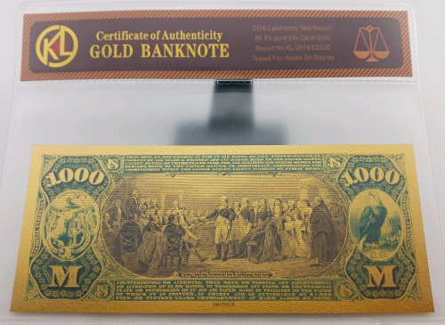 (1) $1000 Gold Banknote - 24K Gold Flaked w/ Certificate of Authenticity