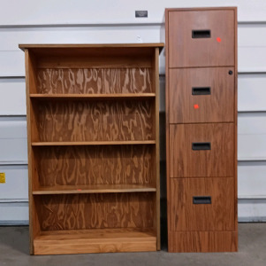 (2) Storage Essentials - (1) 3-Shelf Wood Bookcase (1) 4-Drawer Filing Cabinet