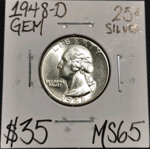1948-D MS65 Gem Silver Washington Quarter