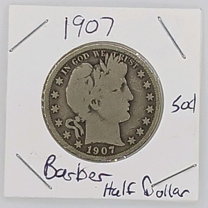 (1) 1907 Barber Half Dollar - Silver Coin