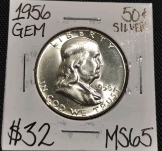 1956 MS65 Gem Silver Franklin Half Dollar