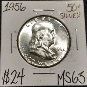 1956 MS63 Mint State Silver Franklin Half Dollar
